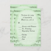 音楽結婚の緑のRSVPメニュー 出欠カード (正面/裏面)