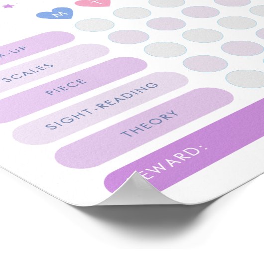 音楽練習報酬チャート高音クレフ、 音符記号ピンク ポスター (角)