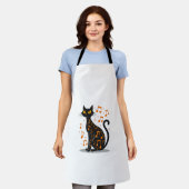 音楽記号の猫のハロウィンTシャツ 音符 エプロン (着用した状態)