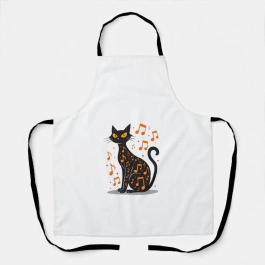 音楽記号の猫のハロウィンTシャツ 音符 エプロン (正面)