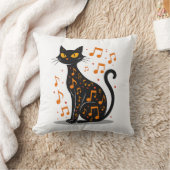 音楽記号の猫のハロウィンTシャツ 音符 クッション (ブランケット)