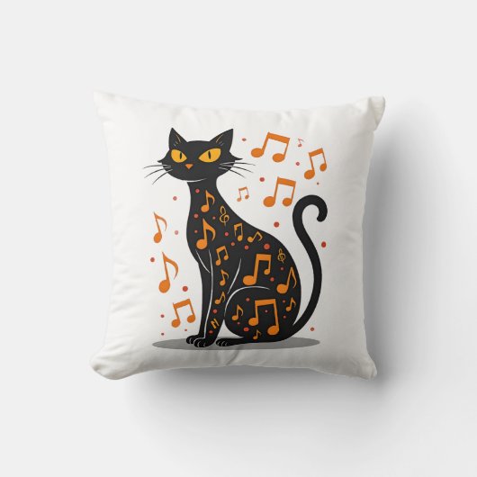 音楽記号の猫のハロウィンTシャツ 音符 クッション (正面)