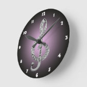 音楽記号のGクレフ、音符記号 ラウンド壁時計 (傾斜)