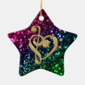 音楽記号を用いる光っている着色された星 セラミックオーナメント (正面)
