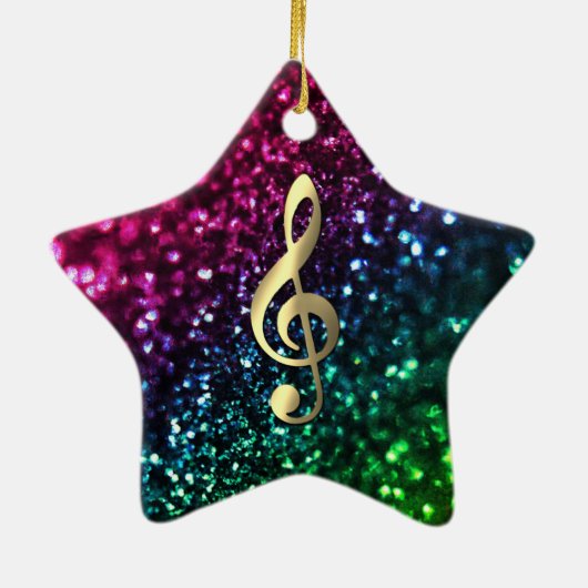 音楽記号を用いる光っている着色された星 セラミックオーナメント (裏面)