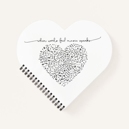 音楽話ハート(黒文字)カスタム色 ノートブック (正面)