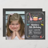 音楽誕生日のパーティの招待状の黒板の写真 招待状 (正面/裏面)