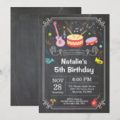 音楽誕生日のパーティの招待状の黒板 招待状 (正面/裏面)