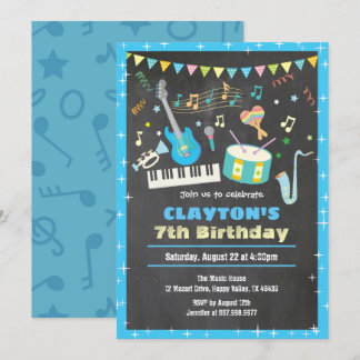 音楽誕生日招待の黒板少年 招待状