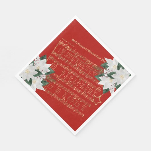 音楽金ゴールドホワイトポインセチア賛美歌クリスマス スタンダードランチョンナプキン (角)