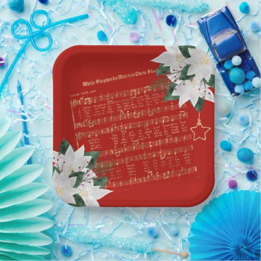 音楽金ゴールドホワイトポインセチア賛美歌クリスマス ペーパープレート (パーティー)
