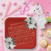 音楽金ゴールドホワイトポインセチア賛美歌クリスマス ペーパープレート (パーティー)