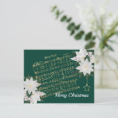 音楽金ゴールドホワイトポインセチア静かナイトクリスマス シーズンポストカード (スタンド正面)