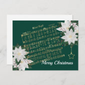 音楽金ゴールドホワイトポインセチア静かナイトクリスマス シーズンポストカード (正面/裏面)