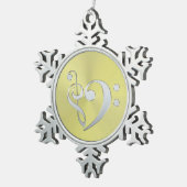音楽金属雪片の三重のヘ音記号のハート スノーフレークピューターオーナメント (右)