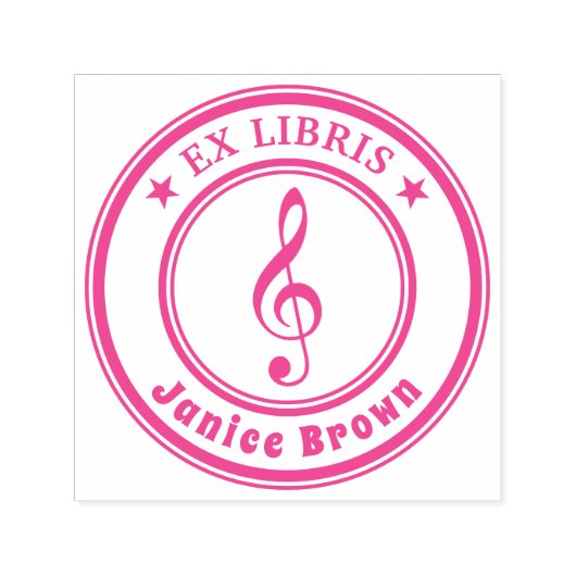 音楽鍵付きEx Libris |ピンク セルフインキングスタンプ (デザイン)