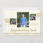 音楽院写真アイボリーと金ゴールド 招待状 (正面)