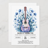 音楽魔法ブルーギターボーイ誕生日 招待状 (正面/裏面)