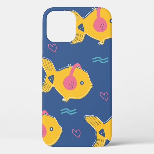 音楽魚の漫画のシームレスなヴィンテージパターン Case-Mate iPhoneケース (裏面)