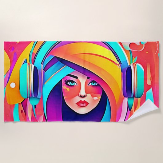 音楽鮮やか流れ ビーチタオル (正面)