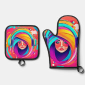 音楽鮮やか流れ 鍋つかみ&鍋敷きセット (正面)