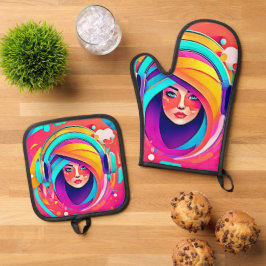 音楽鮮やか流れ 鍋つかみ&鍋敷きセット