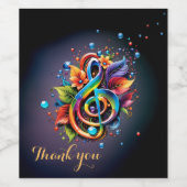 音楽、カラフルクレフ、 音符記号と葉の。 ワインラベル (シングルラベル)