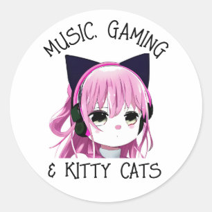 音楽・ゲーム・キティ・キャット・アニメ・ガール ラウンドシール
