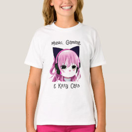 音楽、ゲーム、猫たち |アニメガール Tシャツ