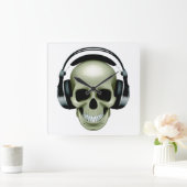 音楽(スカル/ヘッドフォン) スクエア壁時計 (ホーム)