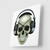 音楽(スカル/ヘッドフォン) スクエア壁時計 (傾斜)