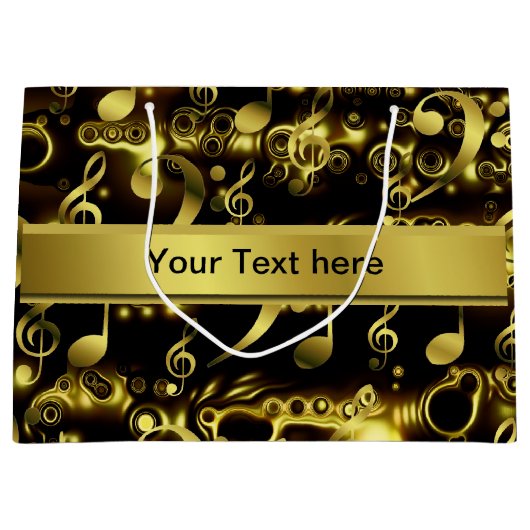 音楽，ノート，楽譜，金ゴールド，バナー，テンプレート, ラージペーパーバッグ (正面)