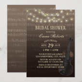 音楽 ブライダルシャワー ヴィンテージ ヴァイオリン ストリング ライト 招待状 (正面/裏面)