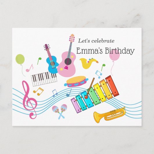 音楽，ミュージカル楽器のドラム歌唱 インビテーションポストカード (正面)