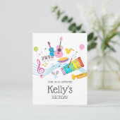 音楽，ミュージカル楽器のドラム歌唱 インビテーションポストカード (スタンド正面)