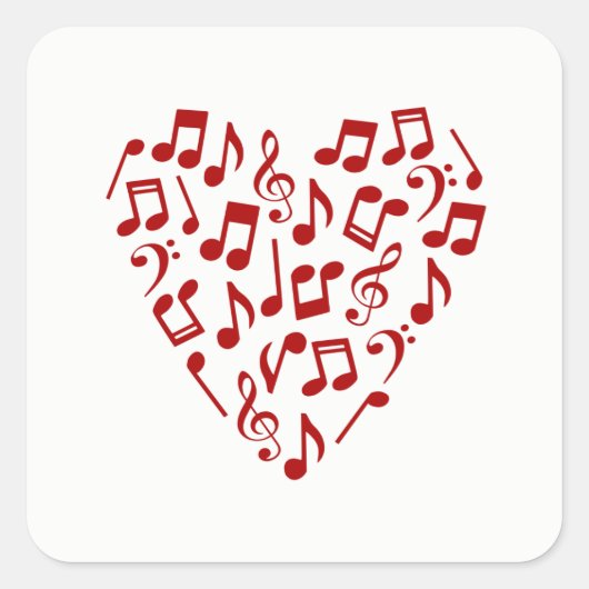 音楽 愛 音符のハート スクエアシール (正面)