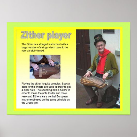 音楽、楽器、Zither player ポスター (正面)