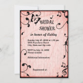 音楽、蝶、葉スピンクウッドブライダルシャワー 招待状 (正面)