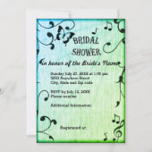 音楽,蝶,葉ブライダルシャワー,緑 招待状 (正面)