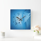 音楽（青） スクエア壁時計 (ホーム)