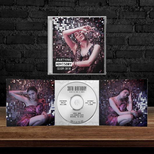 音楽CDアルバムカバー小冊子誕生日パーティー 三つ折り招待状