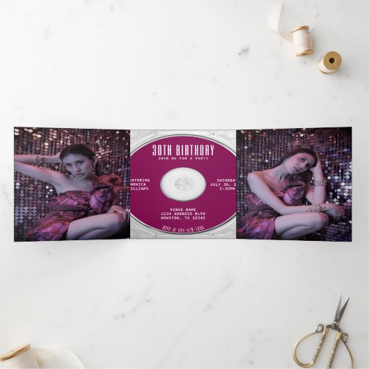 音楽CDアルバムカバー小冊子誕生日パーティー 三つ折り招待状 (内部)