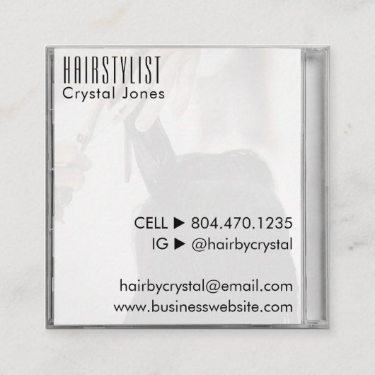 音楽CDケースアルバムカバーのヘアスタイリスト スクエア名刺 (裏面)