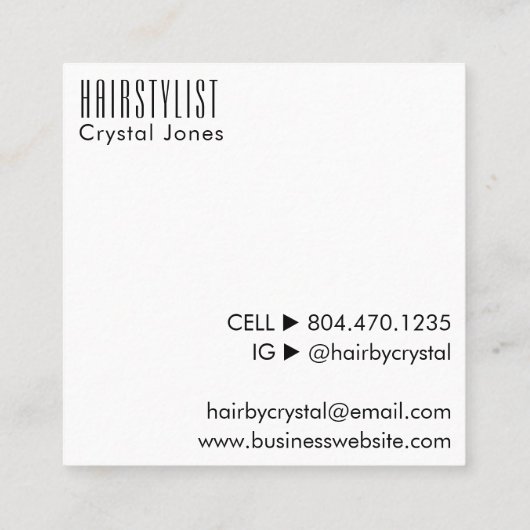 音楽CDケースアルバムカバーのヘアスタイリスト スクエア名刺 (裏面)