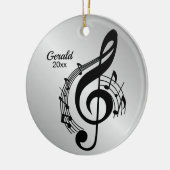 音楽Gクレフ、 音符記号パーソナライズされた名/年 セラミックオーナメント (左)