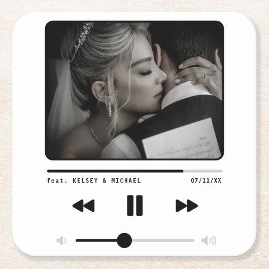 音楽MP3結婚プレーヤーの白 スクエアペーパーコースター (正面)