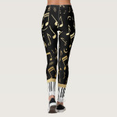 音符およびピアノ鍵の黒および金ゴールド レギンス (裏面)