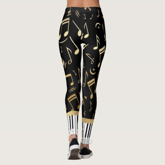 音符およびピアノ鍵の黒および金ゴールド レギンス (裏面)
