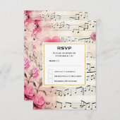 音符とバラヴィンテージのデザイン結婚 出欠カード (正面/裏面)