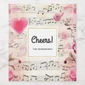 音符とバラヴィンテージデザイン応援 ワインラベル (シングルラベル)